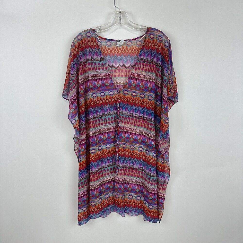 Profile by Gottex  Swim Sheer Cover Up Small Sleeveless V Neck Vibrant Multi